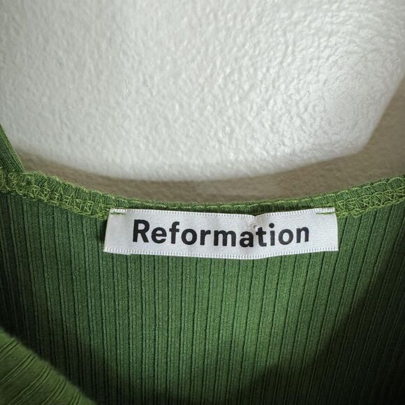 Reformation cassi knit Dress XS Green Ribbed Midi Sleeveless Square Neck slit - Picture 6 of 13
